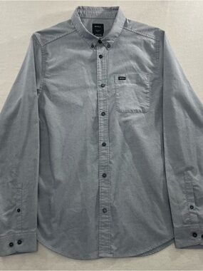 RVCA That'll Do Oxford Button Down Shirt Men's M Heather Gray Slim Fit Stretch